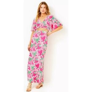 NEW Lilly Pulitzer Minka Maxi 2 Piece Set Roxy Pink Floral Tropical Resort XL
